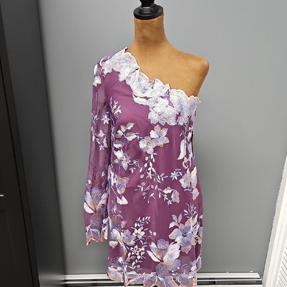 Elegant Wine Floral One-Shoulder Dress by Free People NWT SIZE 0